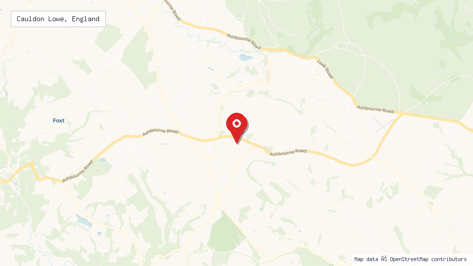 Street map of Cauldon Lowe, England with location pin