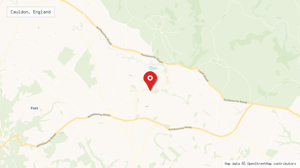 Street map of Cauldon, England with location pin