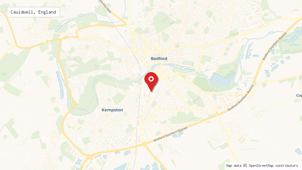 Street map of Cauldwell, England with location pin