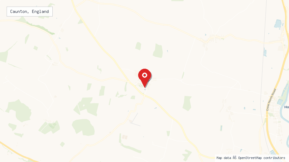 Street map of Caunton, England with location pin