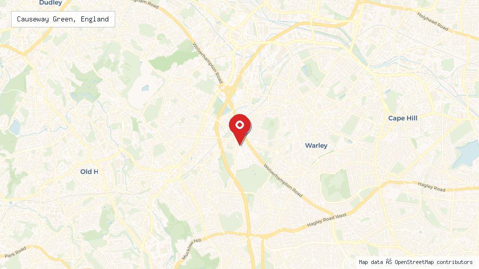 Street map of Causeway Green, England with location pin