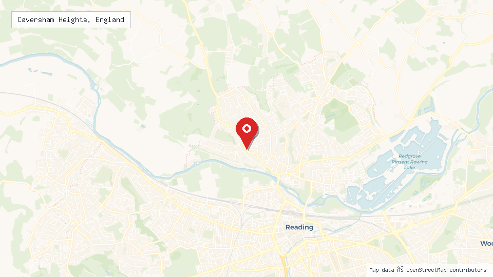 Street map of Caversham Heights, England with location pin