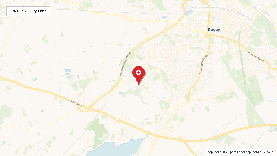 Street map of Cawston, England with location pin