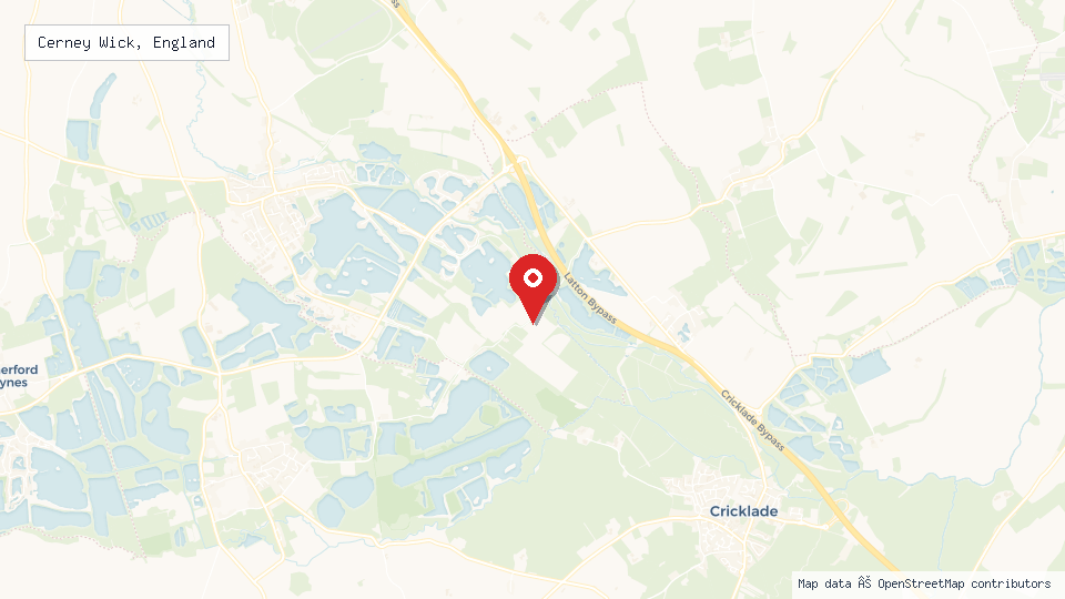 Street map of Cerney Wick, England with location pin