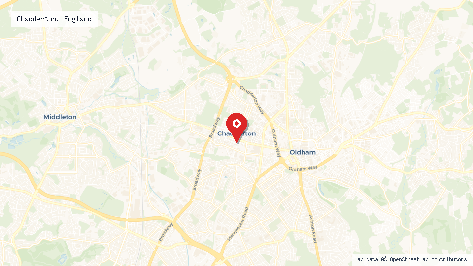 Street map of Chadderton, England with location pin