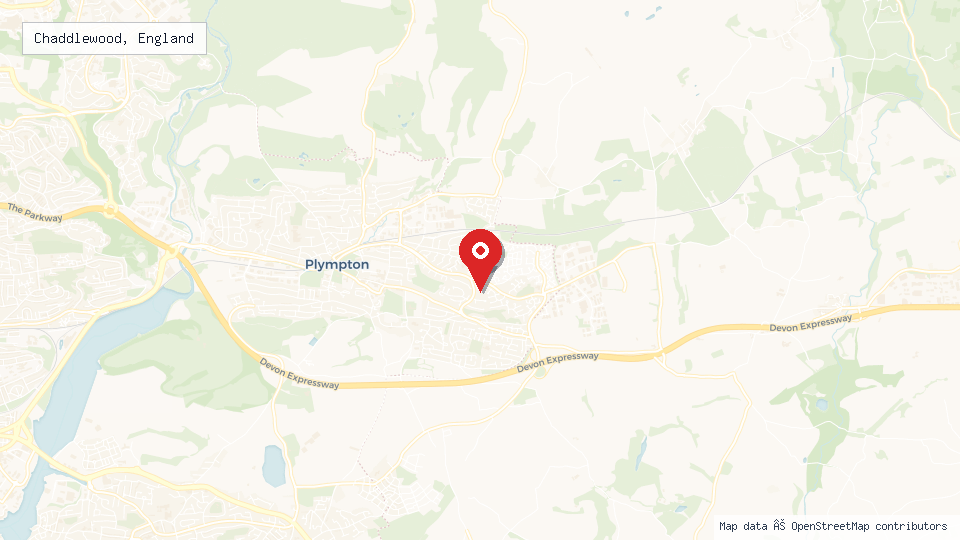 Street map of Chaddlewood, England with location pin
