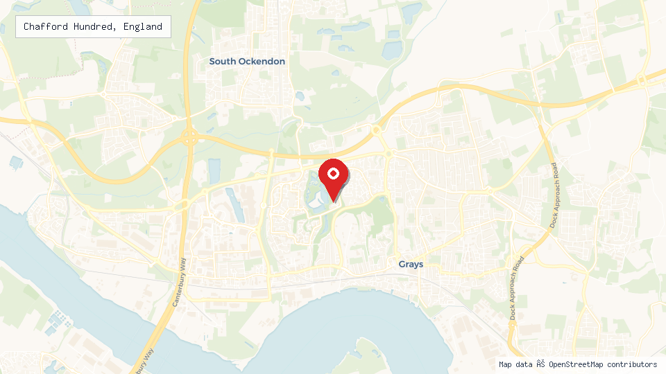 Street map of Chafford Hundred, England with location pin