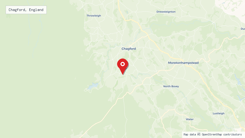 Street map of Chagford, England with location pin