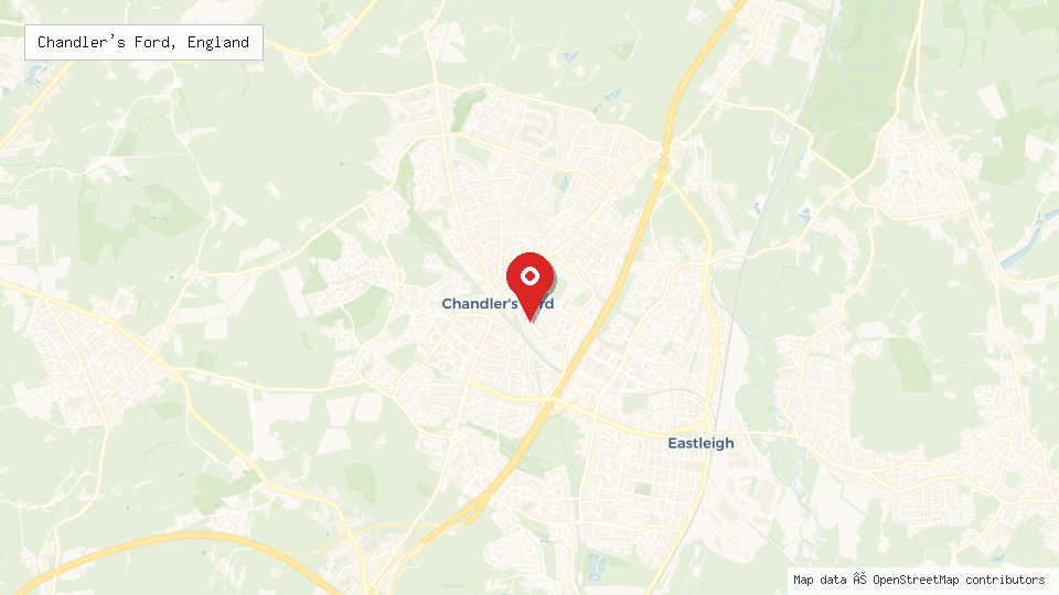 Street map of Chandler's Ford, England with location pin