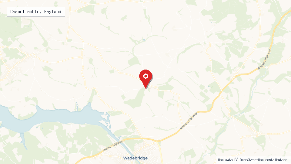 Street map of Chapel Amble, England with location pin