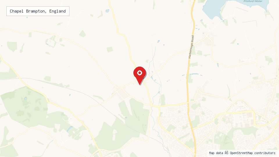Street map of Chapel Brampton, England with location pin