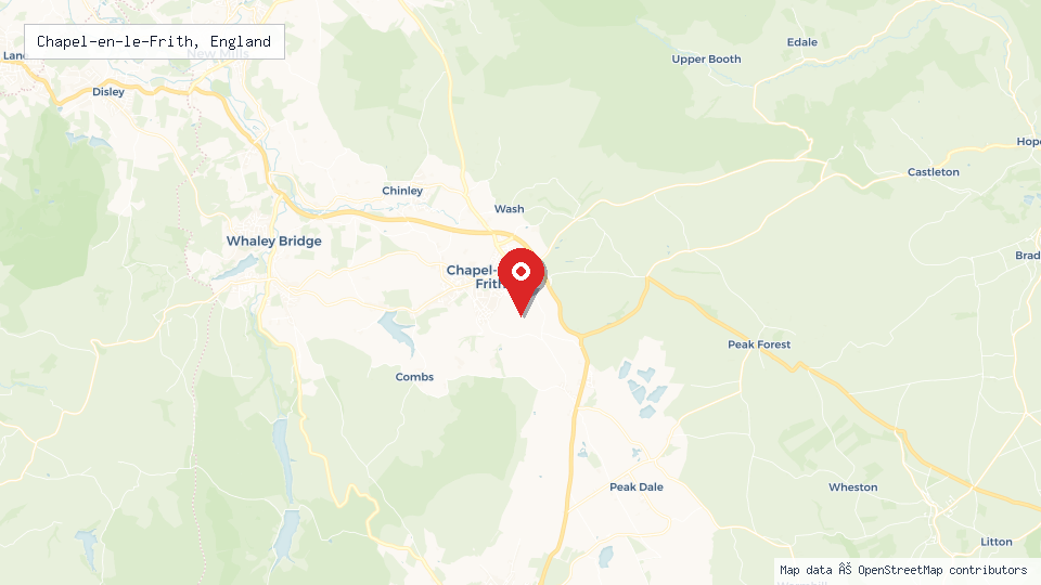 Street map of Chapel-en-le-Frith, England with location pin