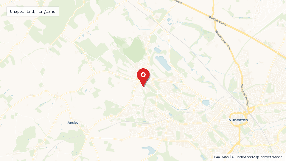 Street map of Chapel End, England with location pin
