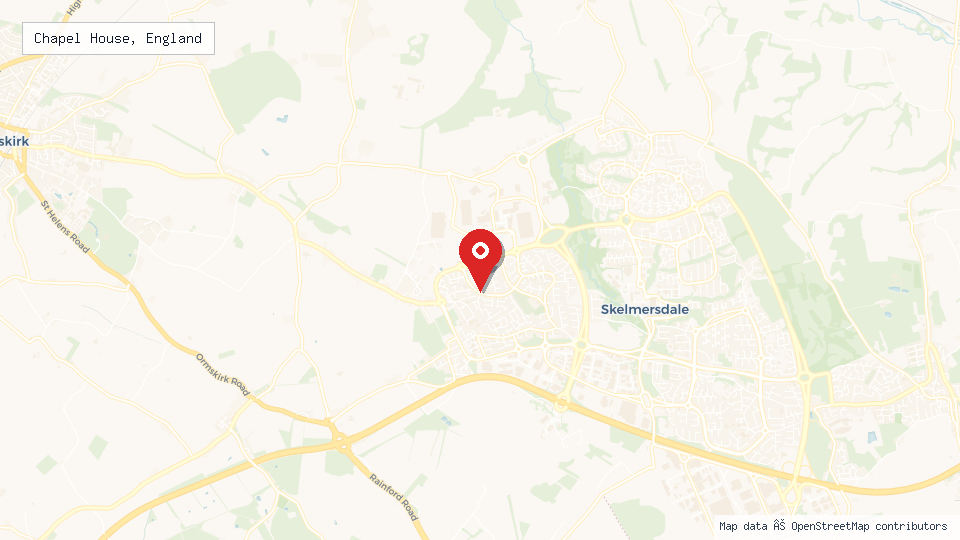 Street map of Chapel House, England with location pin