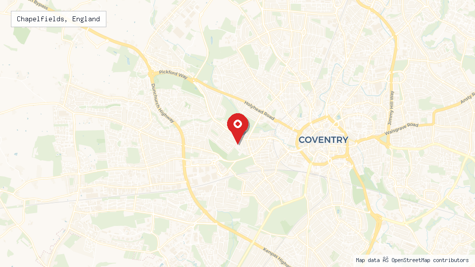Street map of Chapelfields, England with location pin