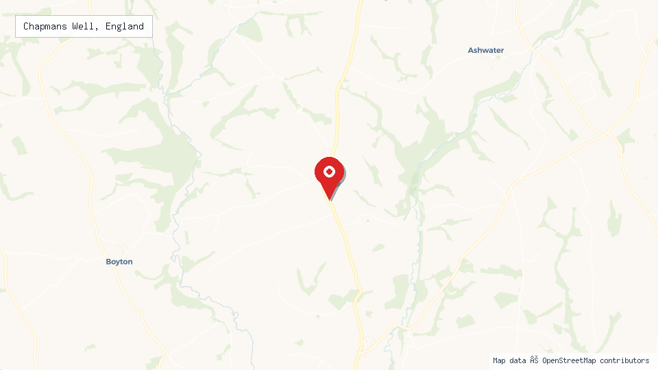Street map of Chapmans Well, England with location pin