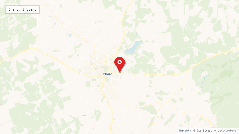 Street map of Chard, England with location pin