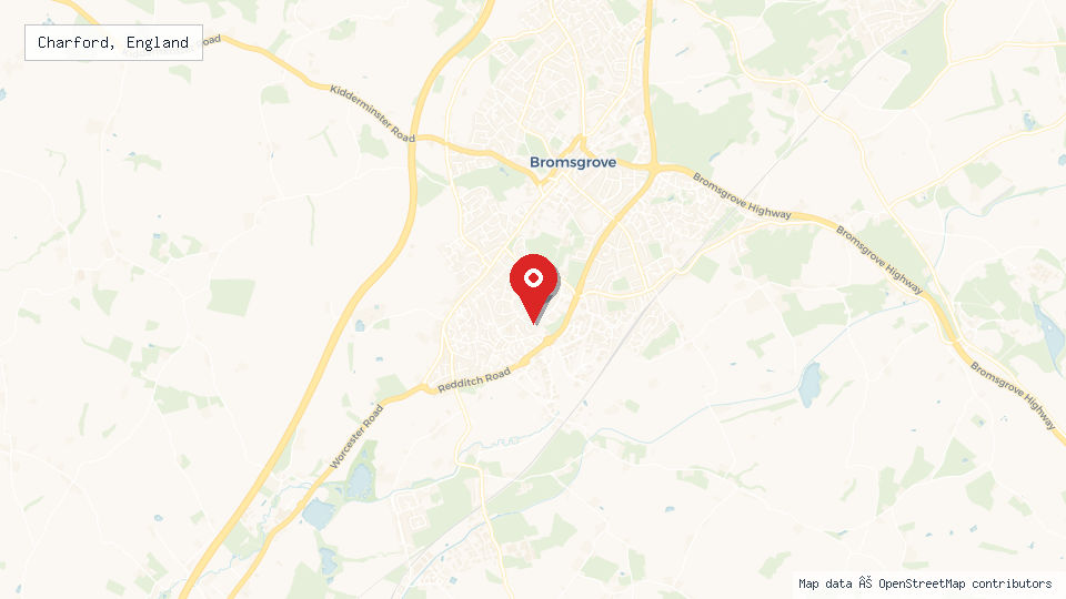 Street map of Charford, England with location pin