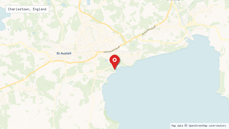 Street map of Charlestown, England with location pin