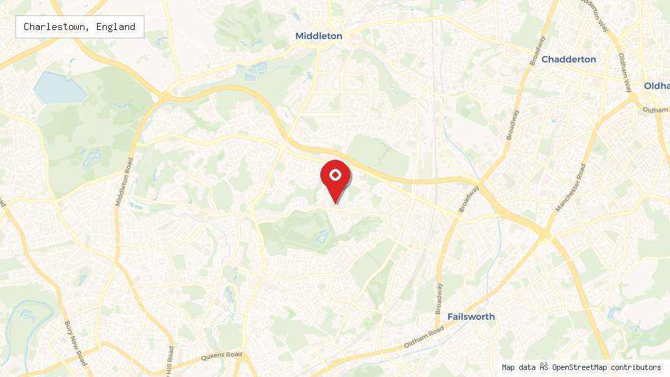 Street map of Charlestown, England with location pin