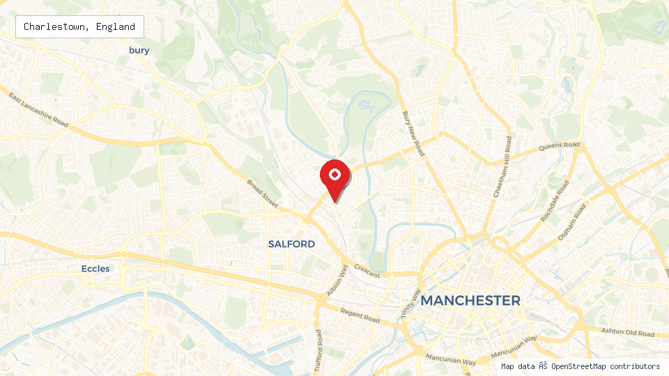 Street map of Charlestown, England with location pin