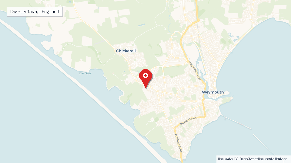 Street map of Charlestown, England with location pin