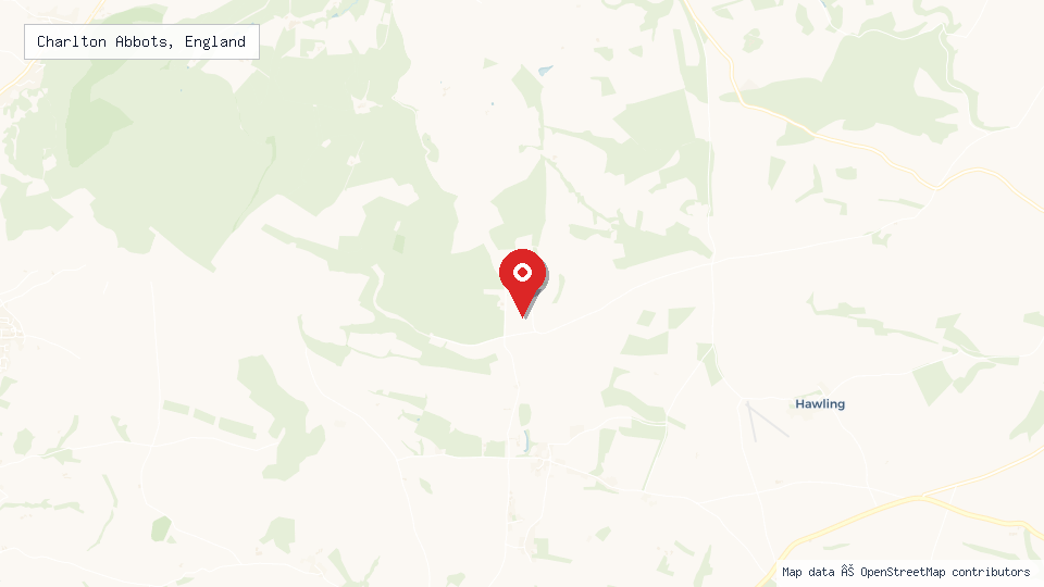 Street map of Charlton Abbots, England with location pin