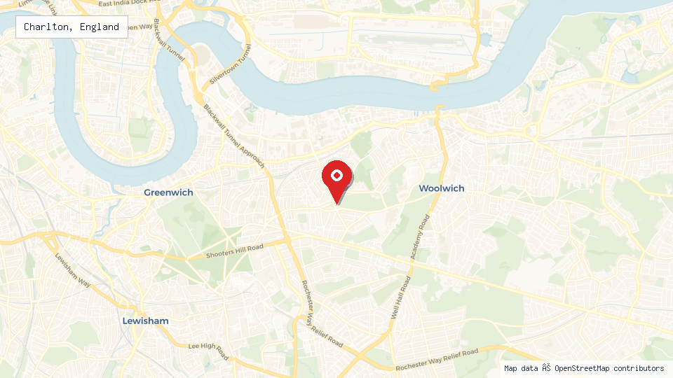 Street map of Charlton, England with location pin