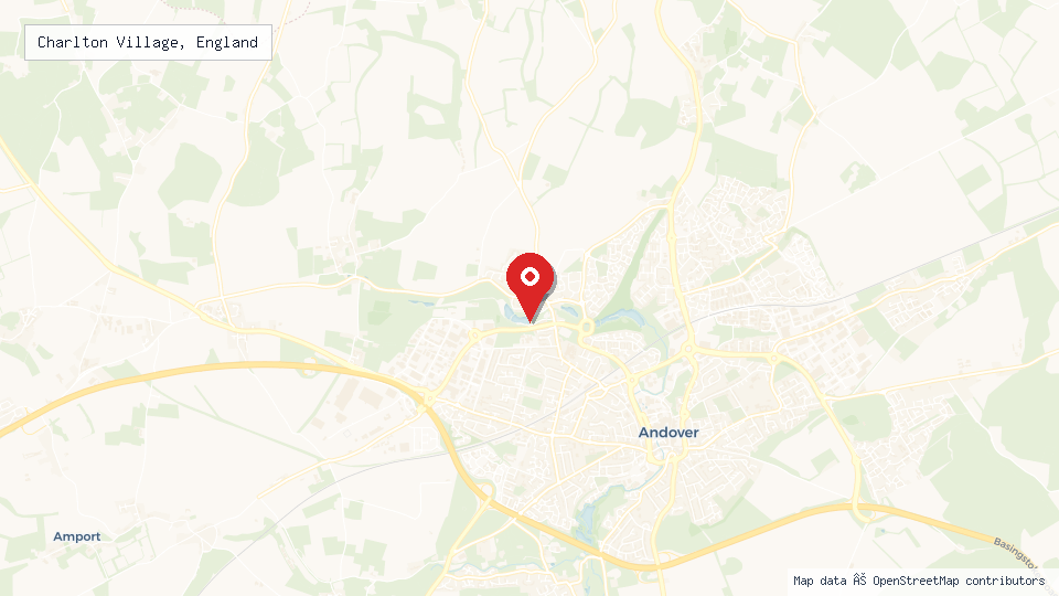 Street map of Charlton Village, England with location pin