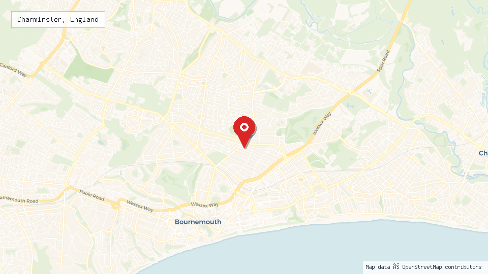 Street map of Charminster, England with location pin