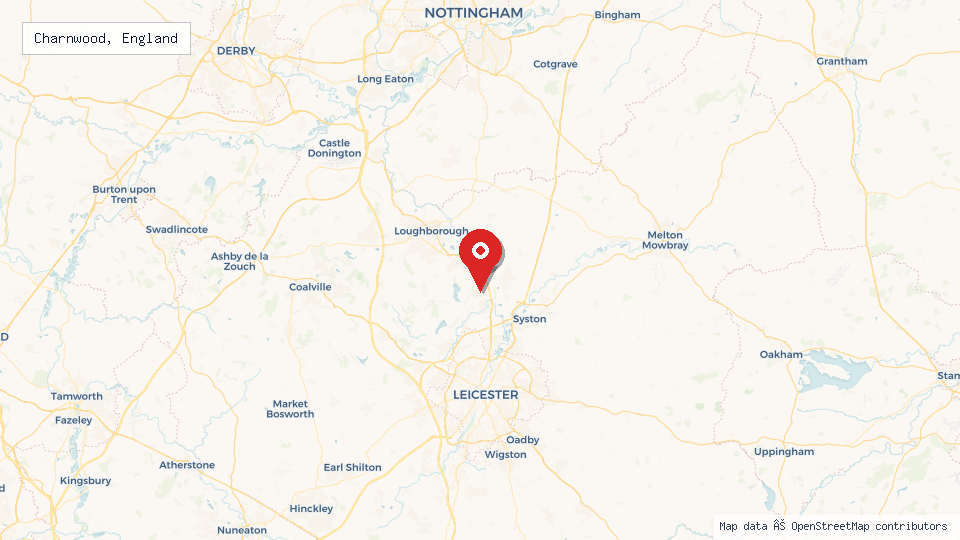 Street map of Charnwood, England with location pin