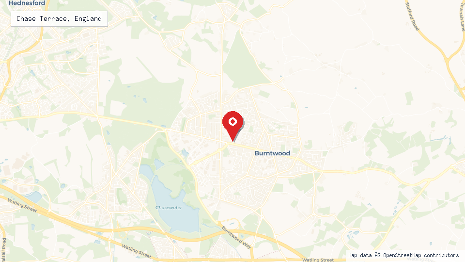 Street map of Chase Terrace, England with location pin
