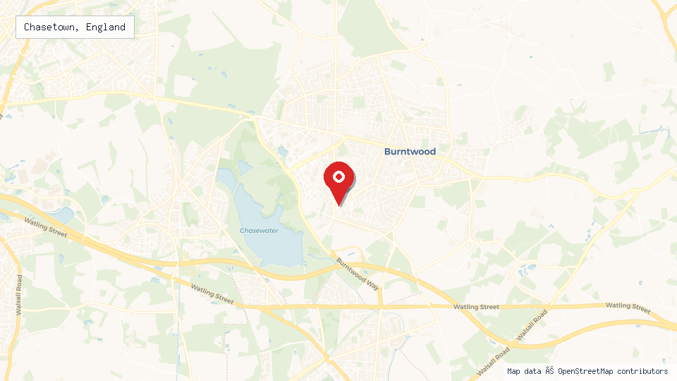 Street map of Chasetown, England with location pin