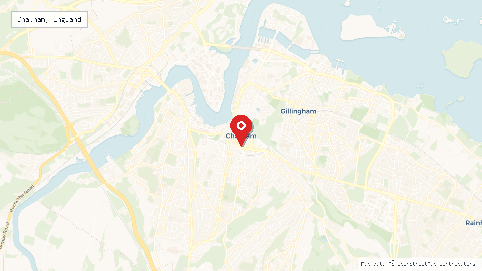 Street map of Chatham, England with location pin