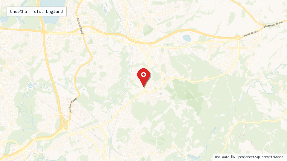 Street map of Cheetham Fold, England with location pin