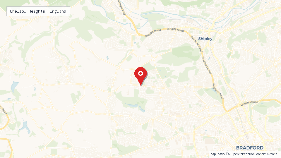 Street map of Chellow Heights, England with location pin