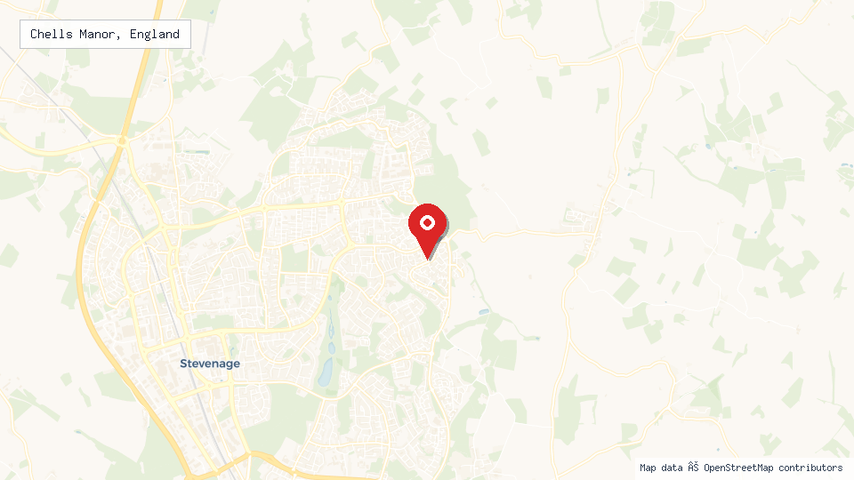 Street map of Chells Manor, England with location pin