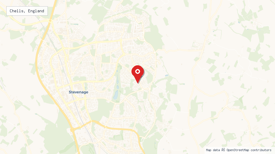 Street map of Chells, England with location pin