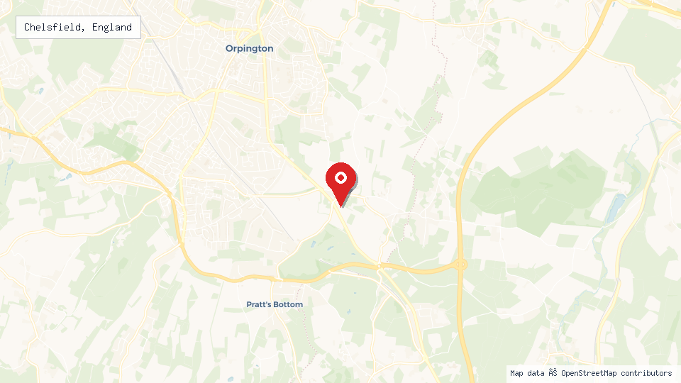 Street map of Chelsfield, England with location pin