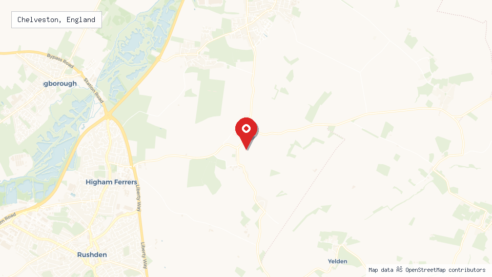 Street map of Chelveston, England with location pin
