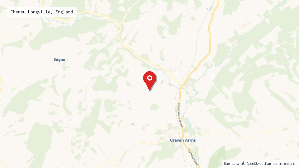 Street map of Cheney Longville, England with location pin