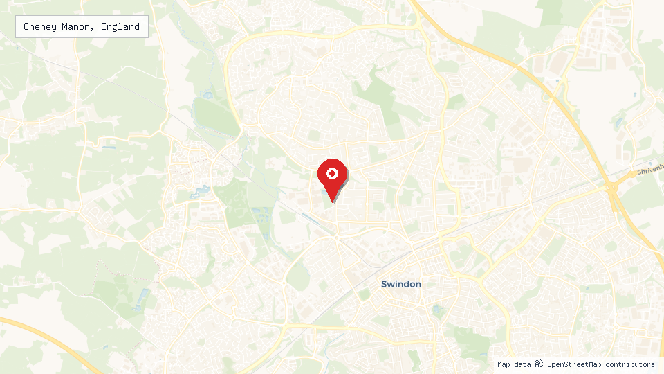 Street map of Cheney Manor, England with location pin
