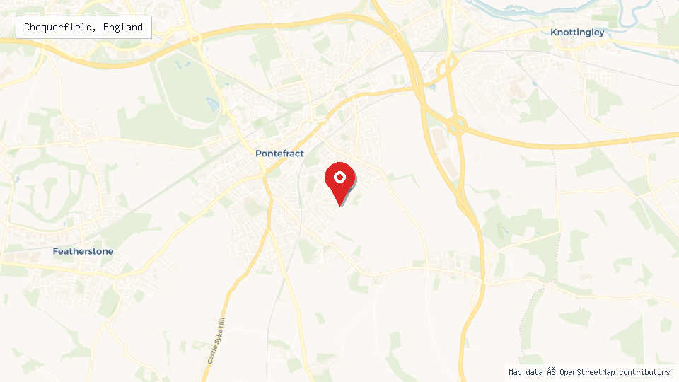 Street map of Chequerfield, England with location pin