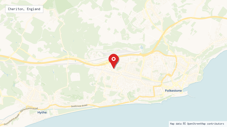 Street map of Cheriton, England with location pin