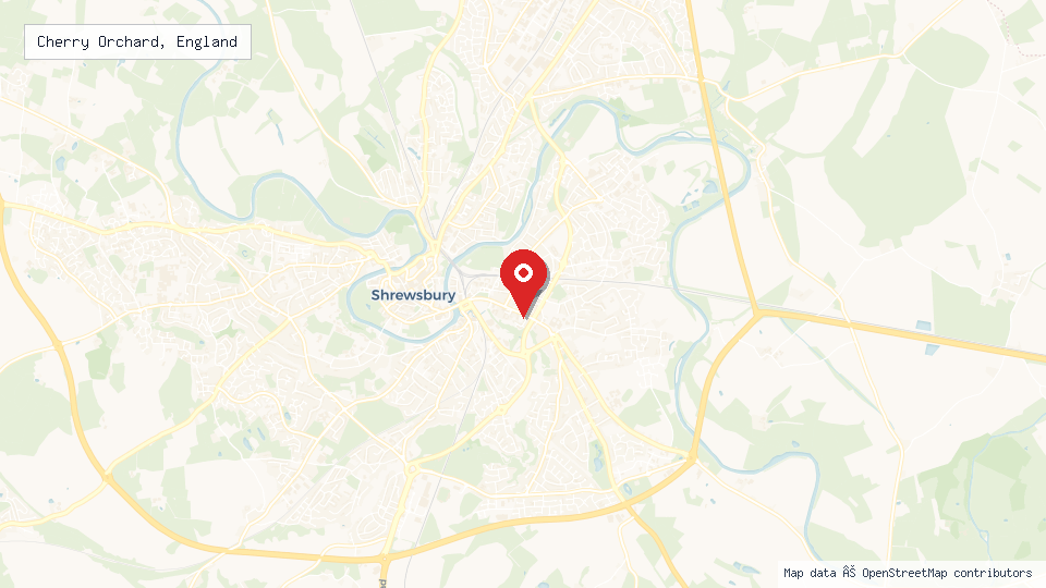 Street map of Cherry Orchard, England with location pin