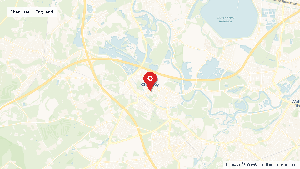 Street map of Chertsey, England with location pin