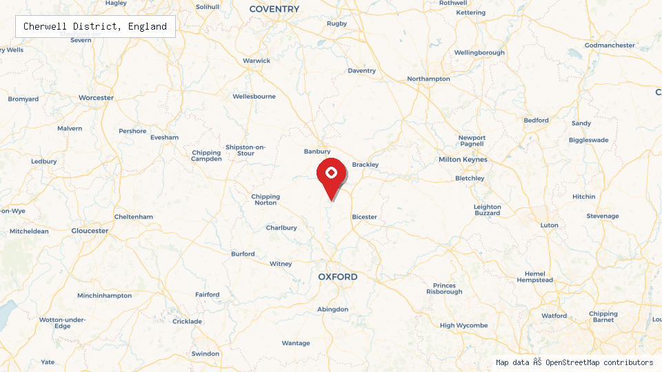 Street map of Cherwell District, England with location pin