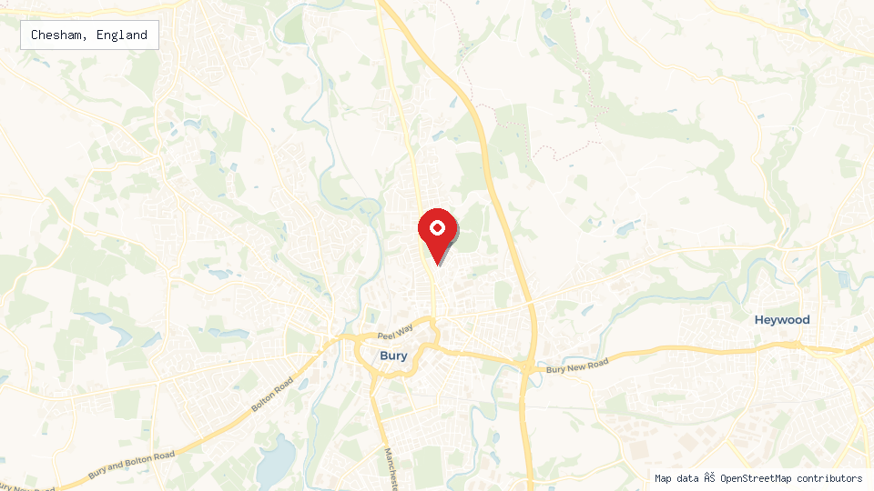 Street map of Chesham, England with location pin