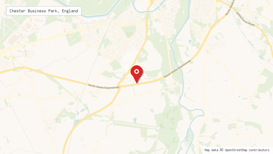 Street map of Chester Business Park, England with location pin