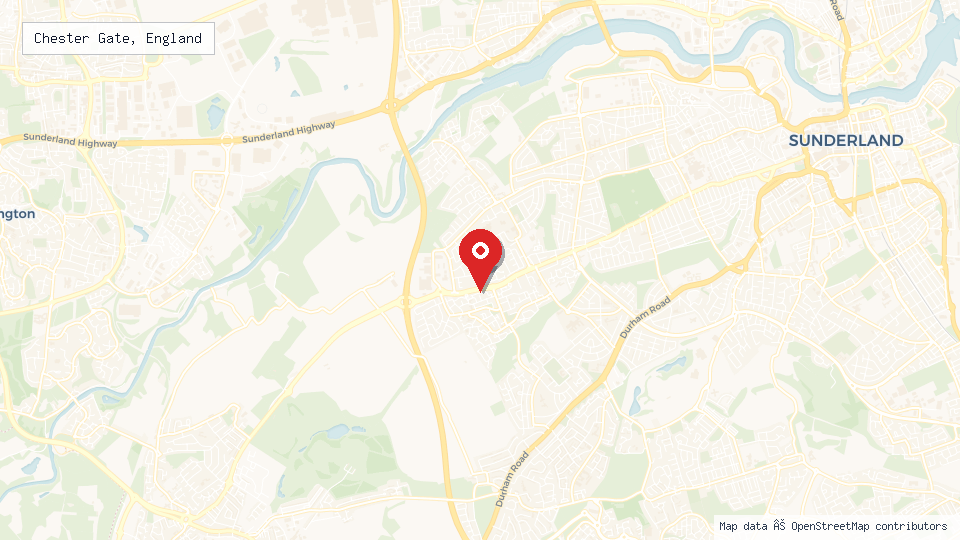 Street map of Chester Gate, England with location pin